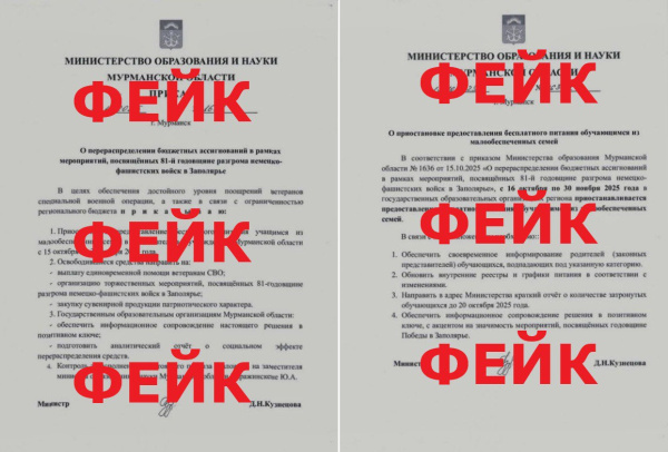 В Мурманской области распространяют фейковые приказы об отмене школьного питания